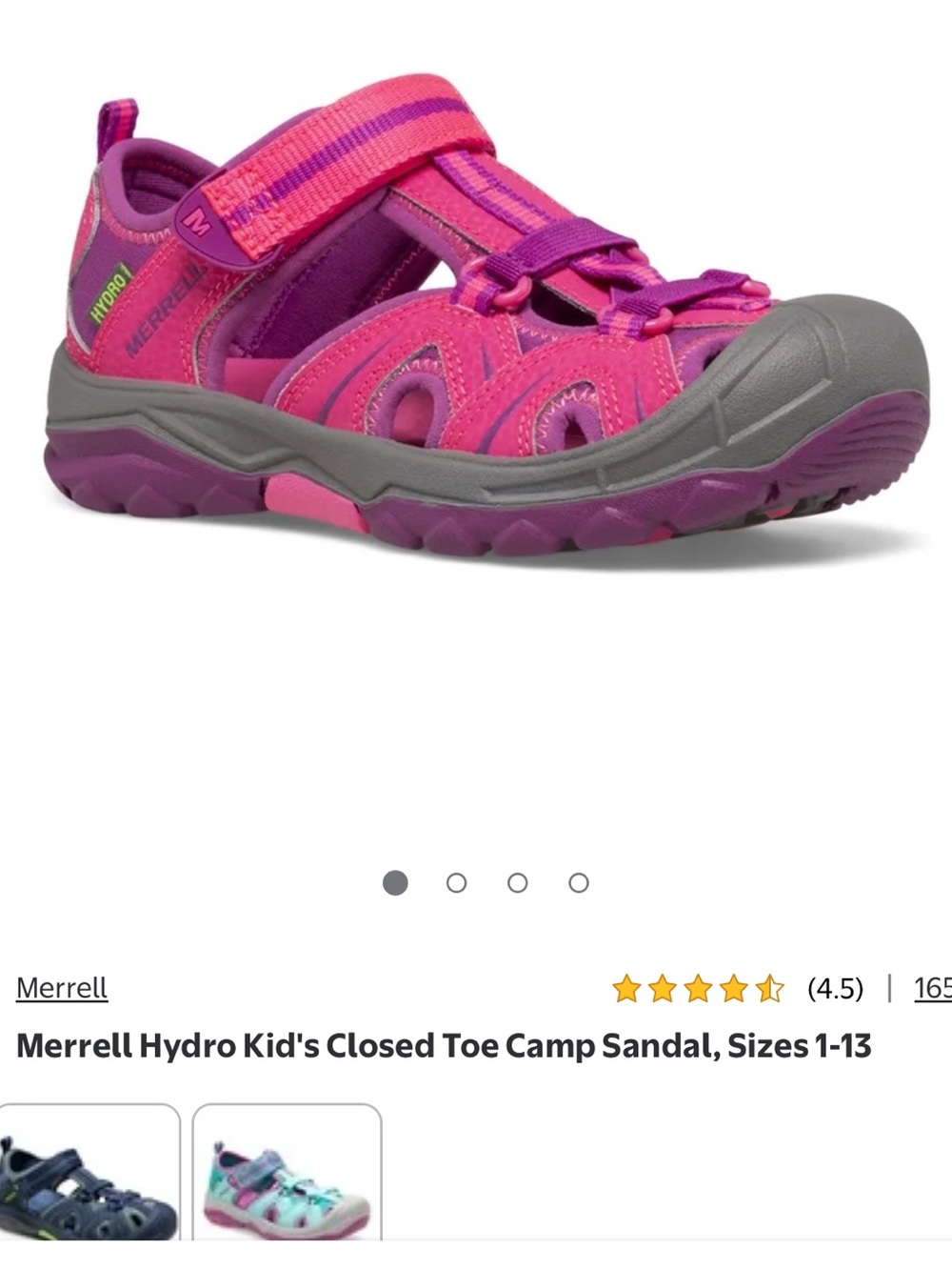 Merrell Hydro Kid's Closed Toe Camp Sandals Girls Size 2 - Picture 7 of 7